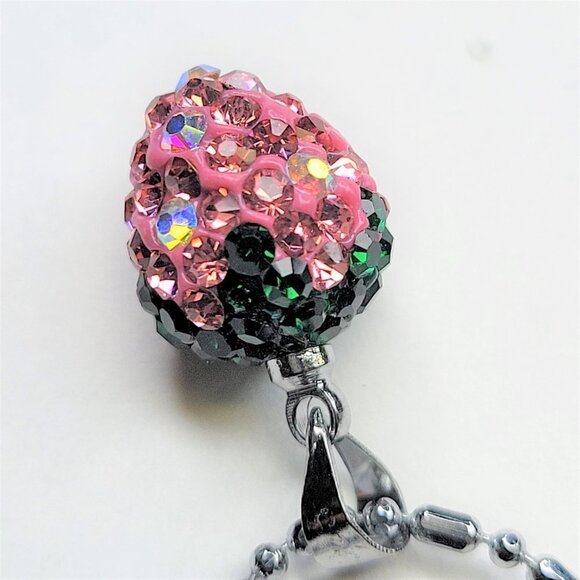 Heart Style Pink and Green Rhinestone Small Pendant Necklace - Picture 8 of 10